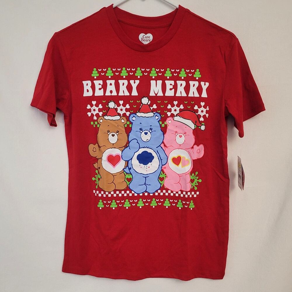 Care Bears Beary Merry Christmas Red Graphic Tee Size XXS Holiday Shirt NWT